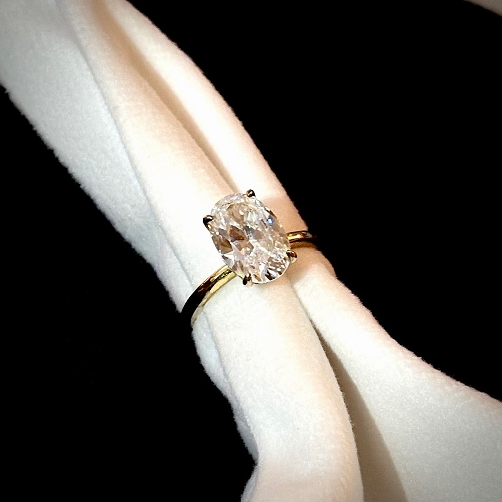 Oval Cut CZ Solitaire Ring | Gold Over Sterling Silver | S925